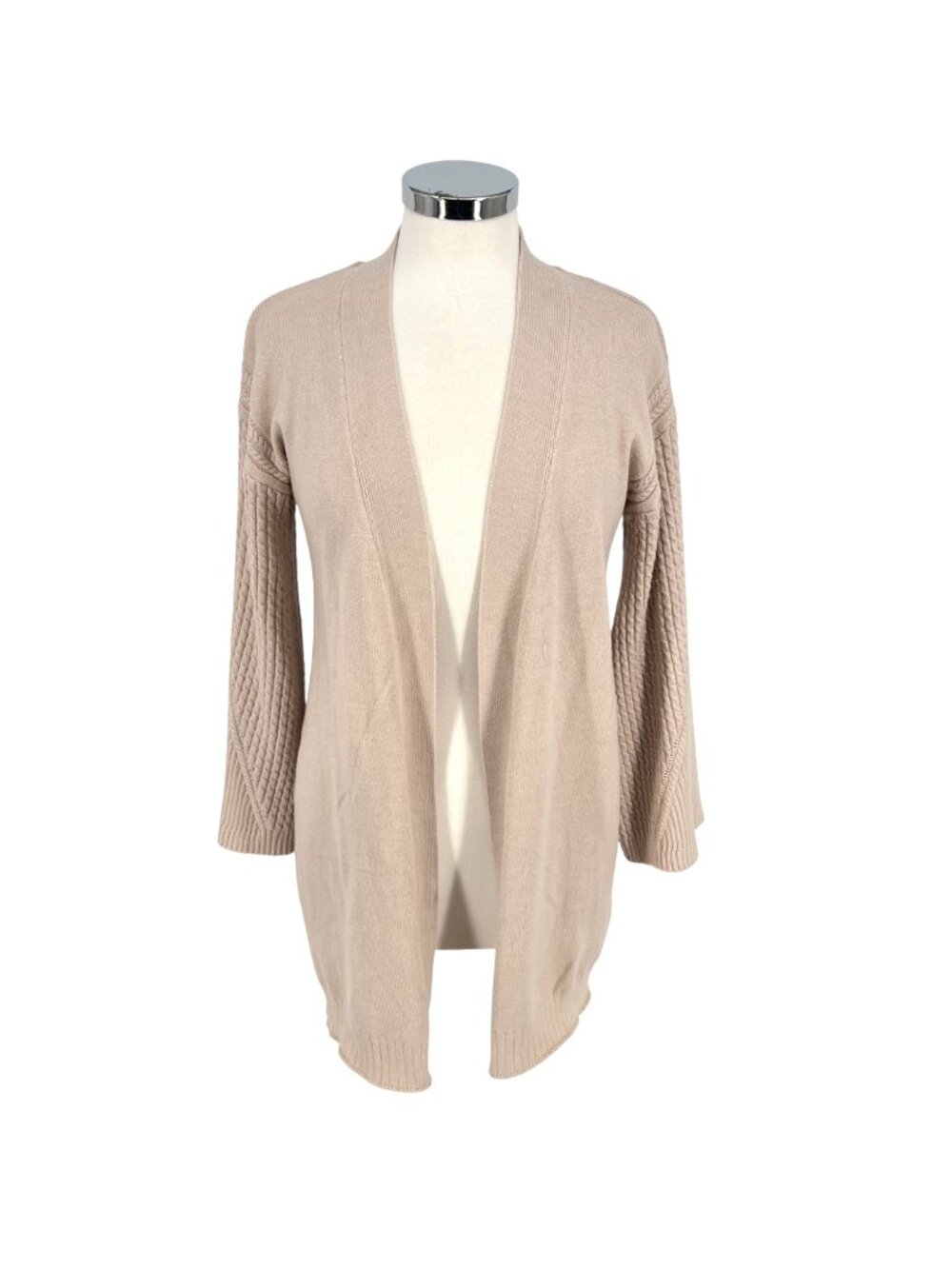 T Tahari Open Front Cardigan Sweater Wide Sleeves Beige Size Small Quiet Luxury